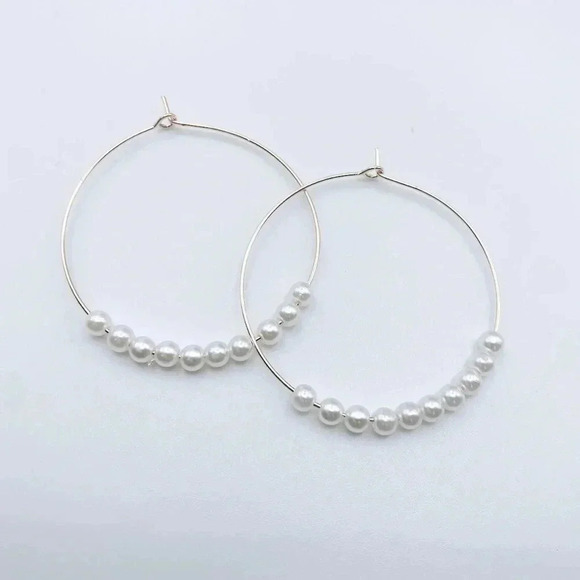 Pearl Hoops Earrings - Picture 1 of 4